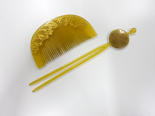 アンティーク　象嵌　櫛・笄セット